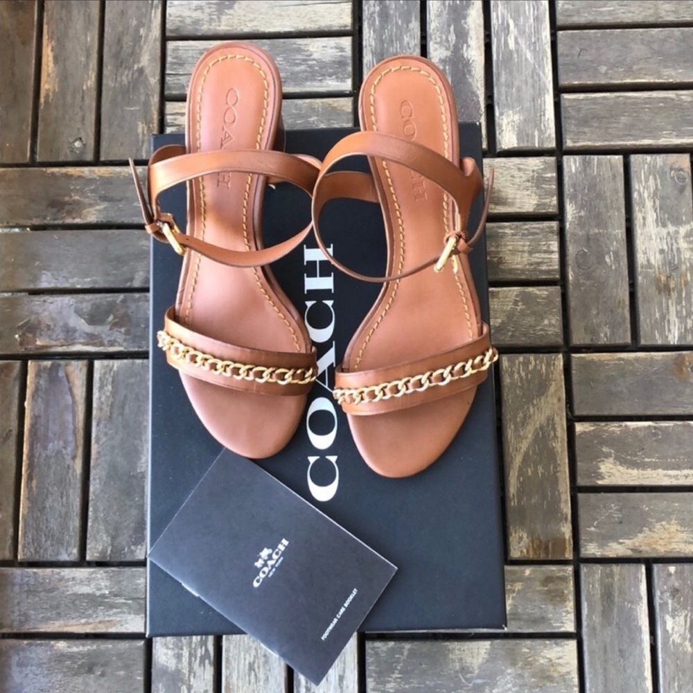 Coach Brown Sandals with Gold Chain